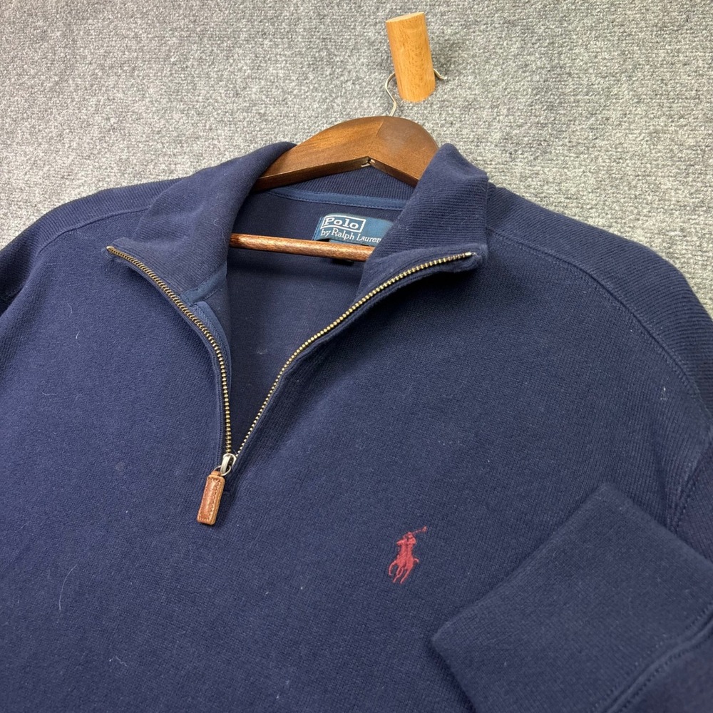 Polo Ralph Lauren Quarter Zip Pullover Mens XL Navy Blue Cotton Ribbed Sweater